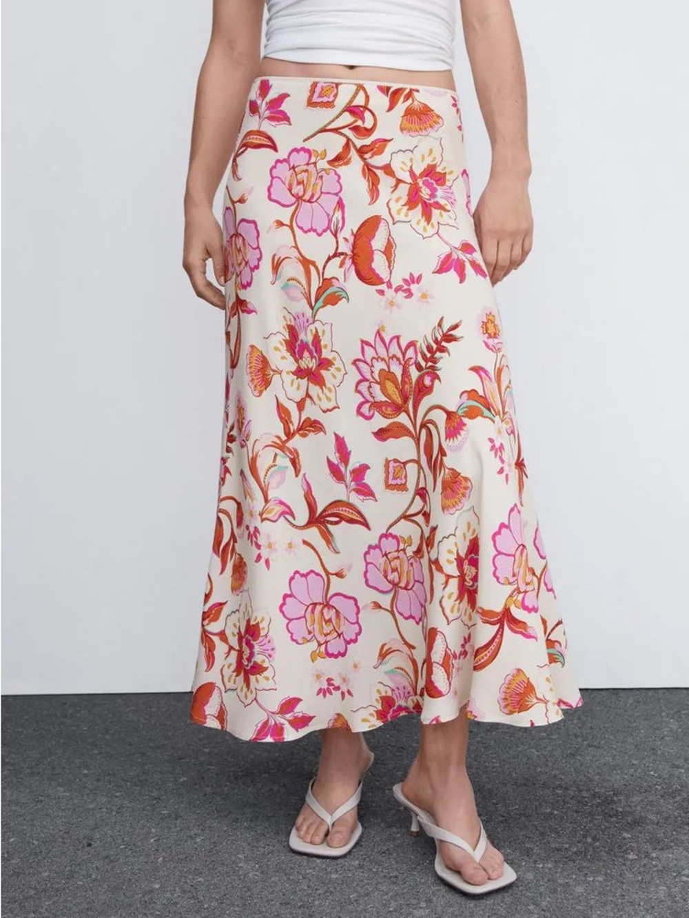 Tahari Floral Maxi Skirt in Cream, Pink and Orange